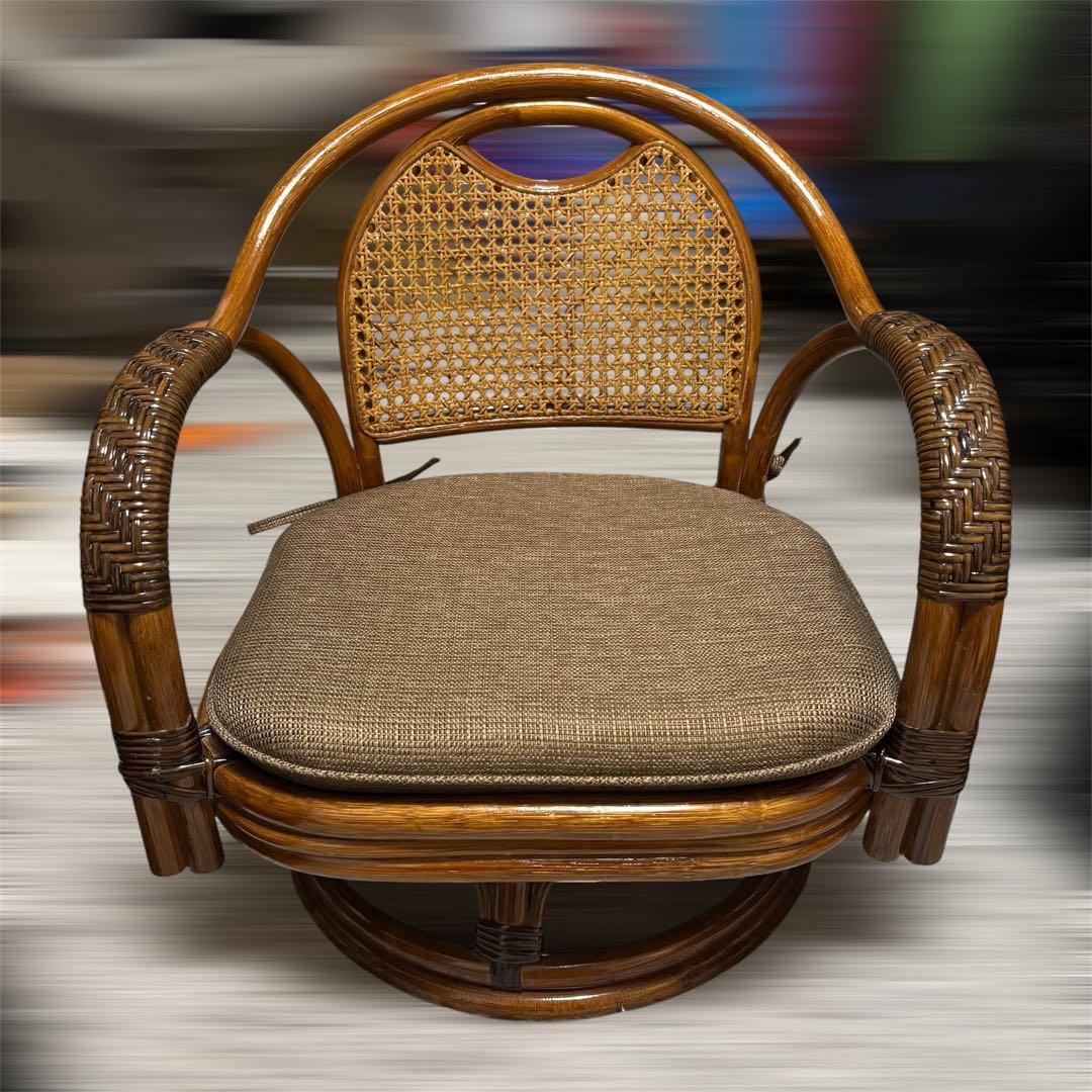 ラタン 椅子 チェア 籐 回転座椅子 ミドルチェア ダークブラウン