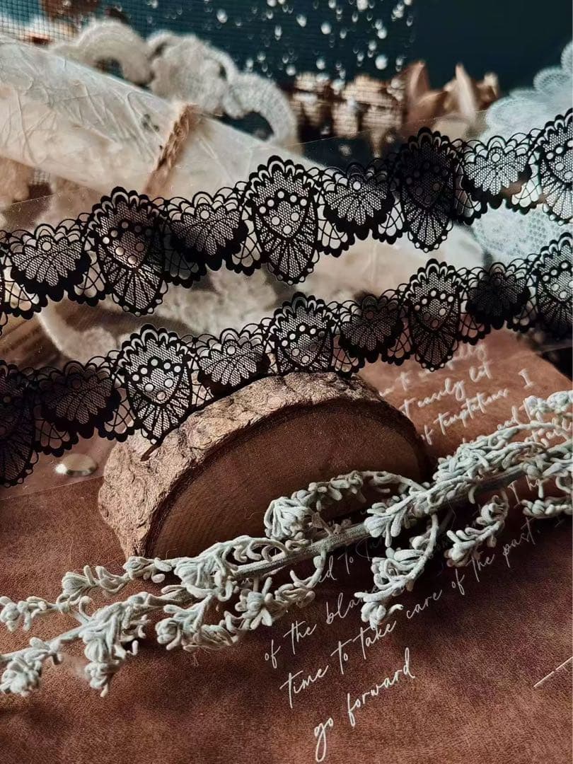 霖蓝汐原创手账《黑白蕾丝背景》海外マスキングテープ　マステ 【2648】