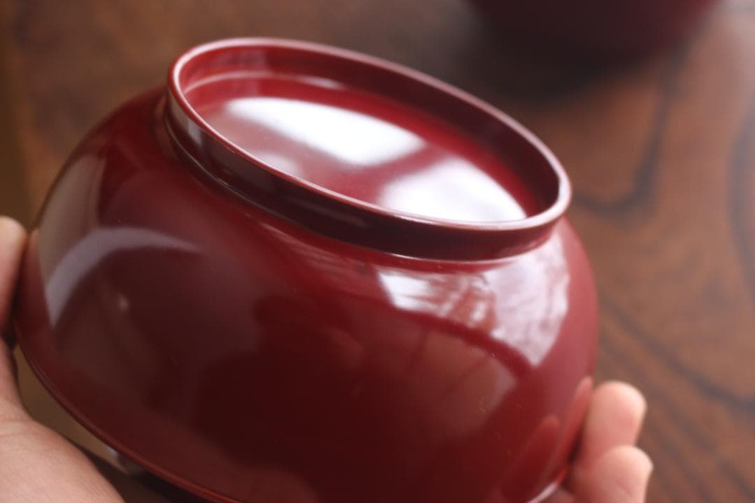 デッドストック！極上紅溜に優美な桐花蒔絵の映えるお椀2点（検輪島塗京塗煮物椀