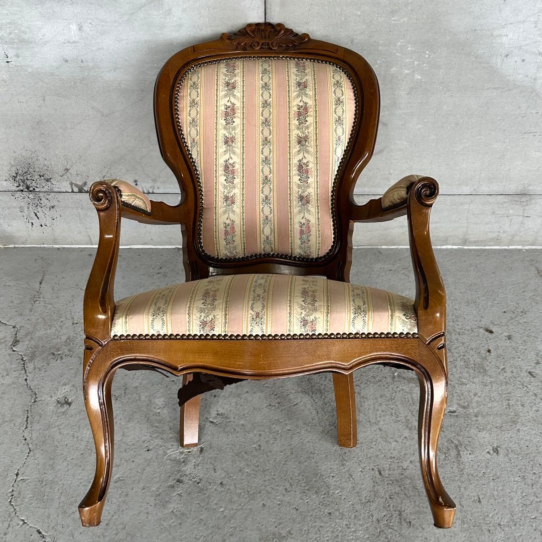 ★90s★ ロココ調 彫刻アームチェア イタリア クラシック 猫脚 彫刻