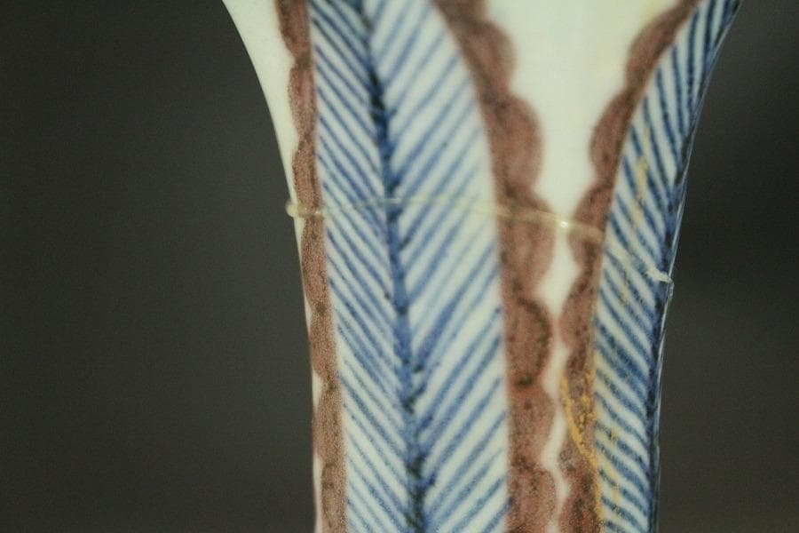 中国美術 青花紅 蓮花紋 八方瓶(A817)