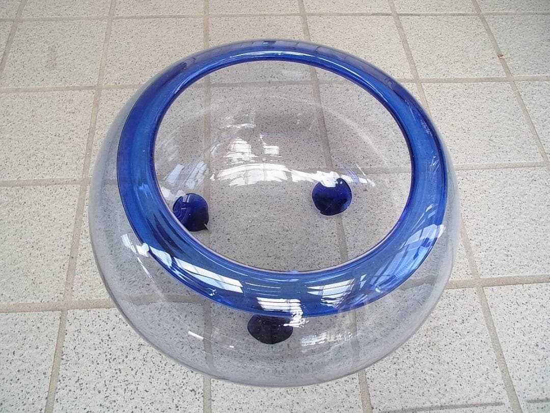 レトロ硝子☆足付ガラス鉢　金魚鉢　横31cm　昭和