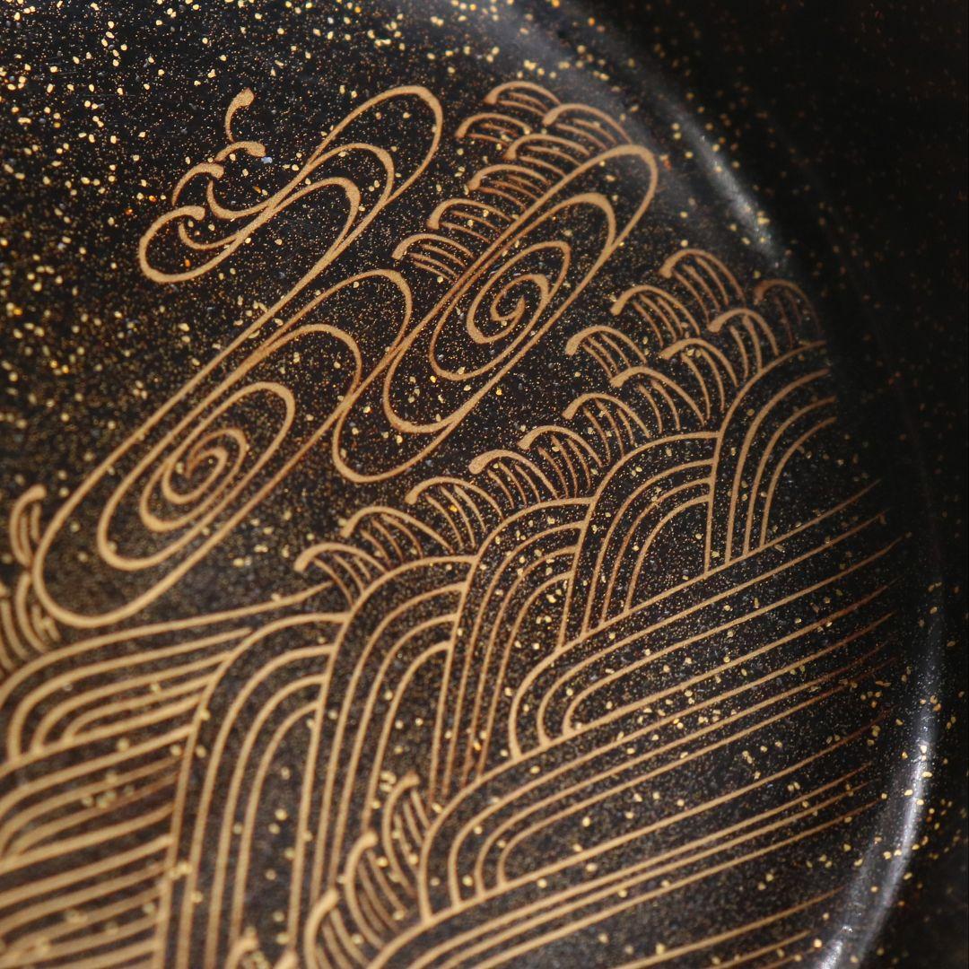 加賀蒔絵師 中村孝也作 燕蒔絵 大棗 内波金蒔絵 茶道具 共箱　V1003