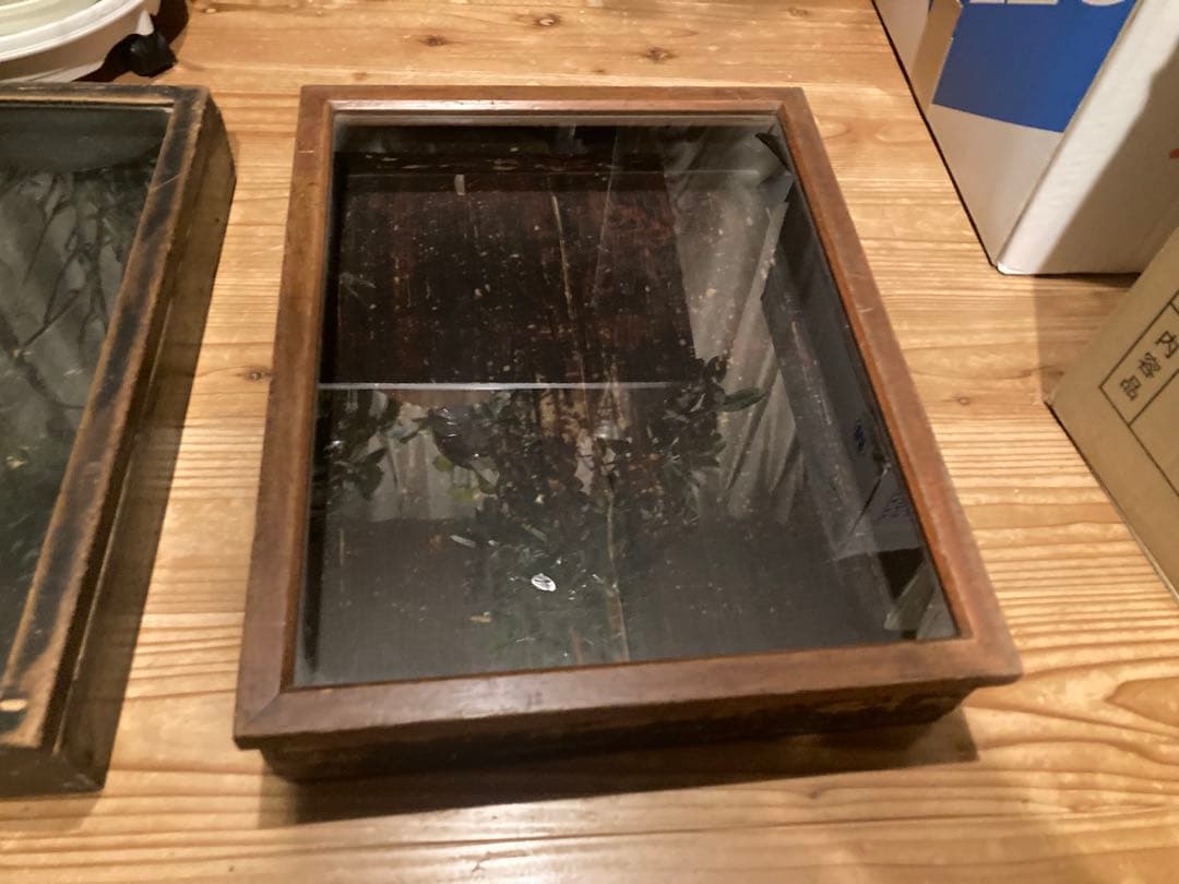 アンティーク　古い木製ガラスケース　お菓子ケース　収納箱3台 ③