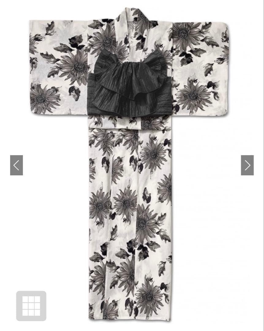 モノトーンひまわり浴衣セット gi1507 帯飾り パールレース