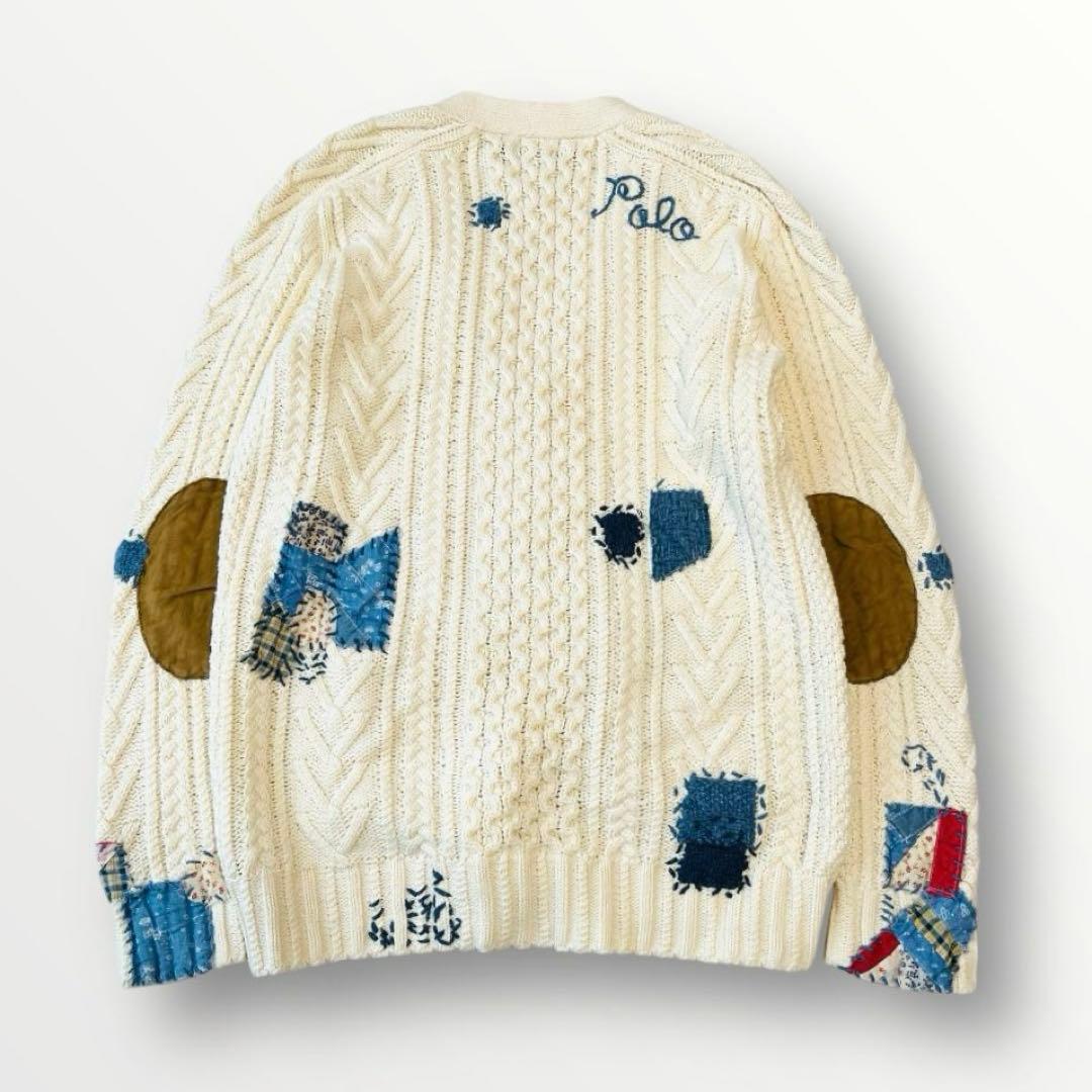 ポロラルフローレン コットン レザー エルボーパッチ パッチワーク カーディガン