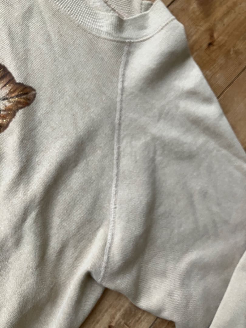 Hanes ヘインズ スエット L 42-44 ベージュ 80s 猫柄 USA製