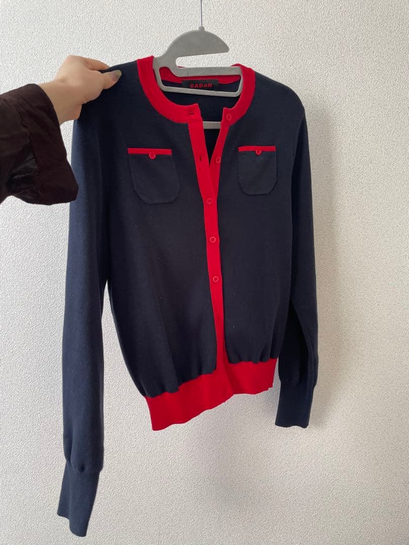 CASBN ネイビー レッド カーディガン