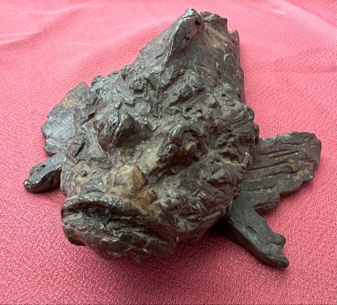 岡本錦明 魚おこぜ 備前焼彫塑 珍品 オブジェ 箱有り