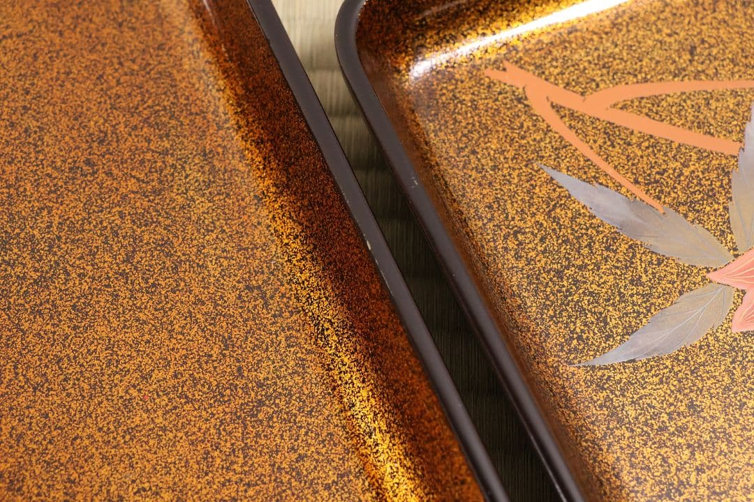 輪島塗 木製 花の蒔絵 梨地 四方膳 五客 芙蓉 木槿 卓上 茶懐石【CM187