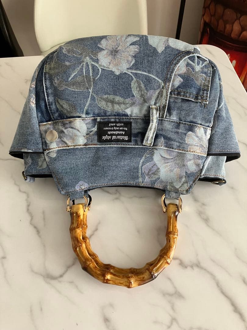 851 ピエロ　花柄デニムリメイクバック　ハンドメイド 3点