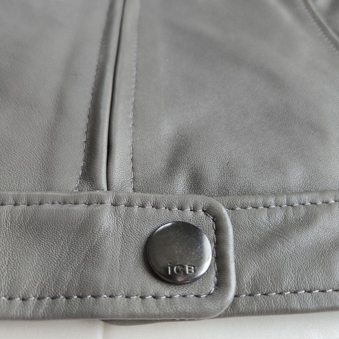 iCB シングル ライダースジャケット ラムレザー 羊革 グレー 42サイズ