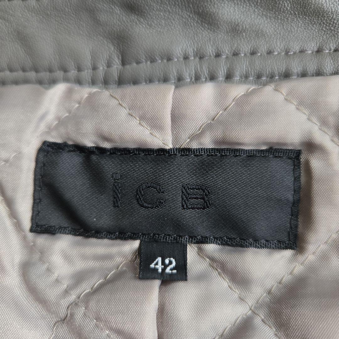 iCB シングル ライダースジャケット ラムレザー 羊革 グレー 42サイズ