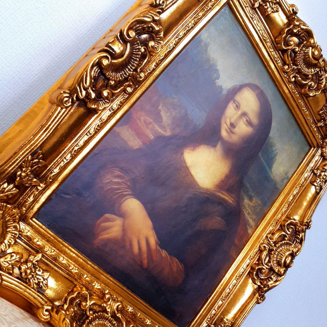 輸入雑貨　ダヴィンチ作　絵画　モナリザ　良質キャンバス生地　金箔使用　額絵