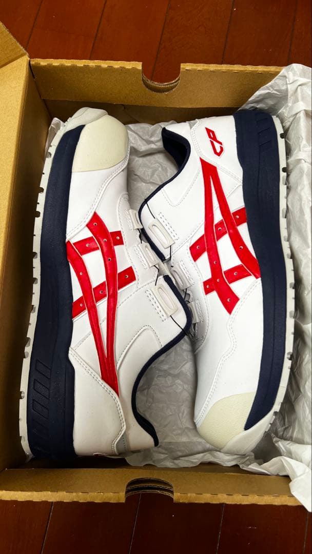 ASICS 安全靴 ホワイト/レッド ベルクロ式