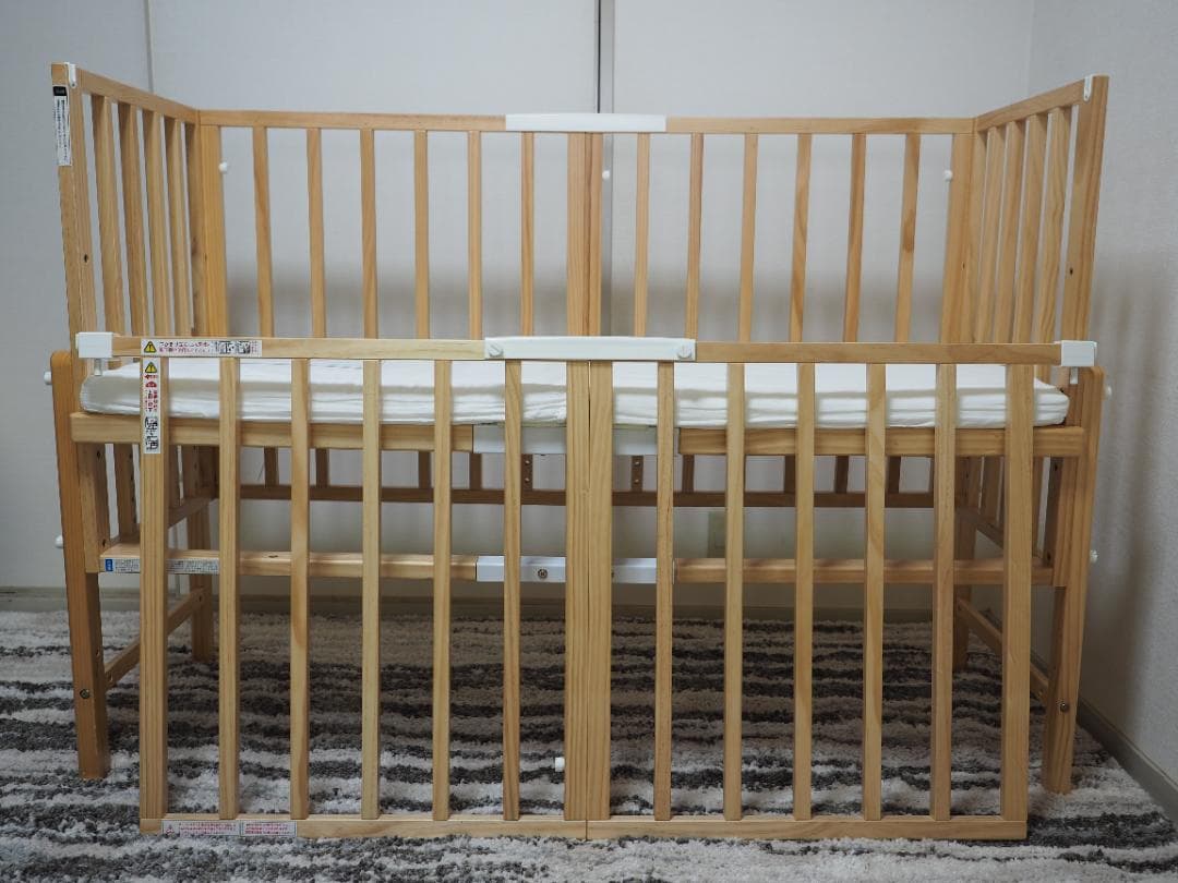そいねーる３ ナチュラル　高さ調整可能 木製ベビーベッド マットレス付き