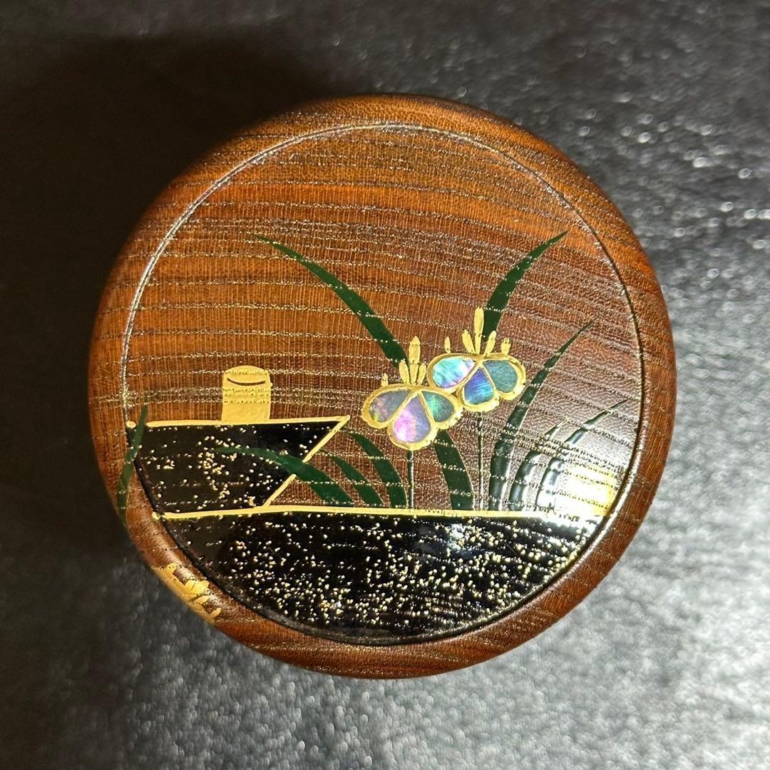 ★茶道具/木地棗！欅摺漆八ッ橋/螺鈿 蒔絵棗『筑城 筑良』作！共箱/共布/栞付★