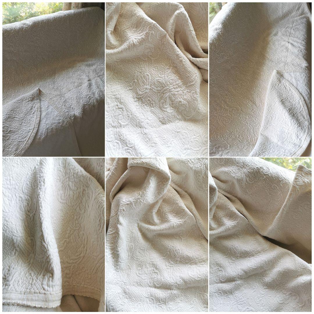 アンティークピケドプロヴァンス 百合風草花紋様スロー エンボス花織大判スプレッド