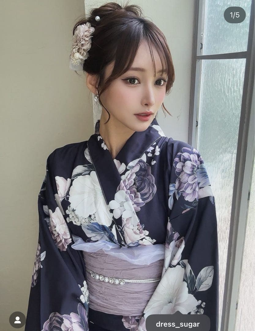 【値下げ】クラシカルフラワーブーケ【浴衣３点セット 浴衣/帯/下駄】　sugar