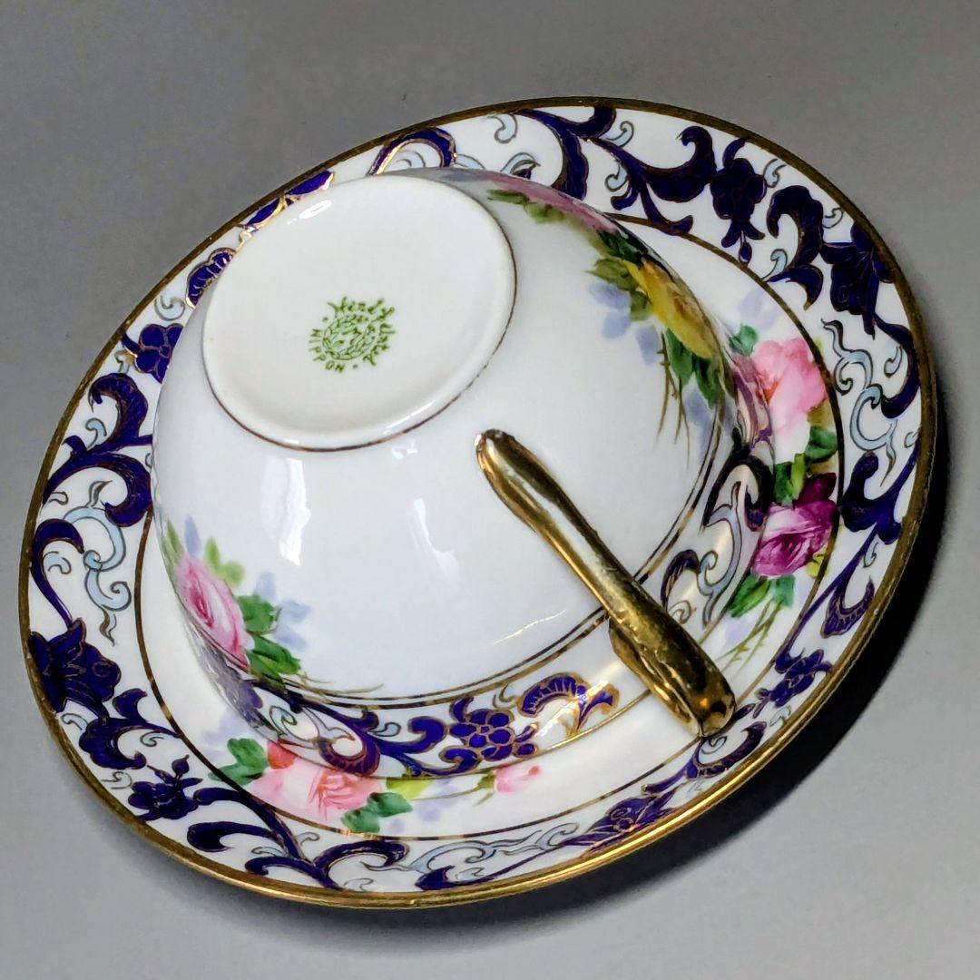 オールドノリタケ銘品!! 金彩藍帯薔薇図紋　キャビネットカップ＆ソーサー