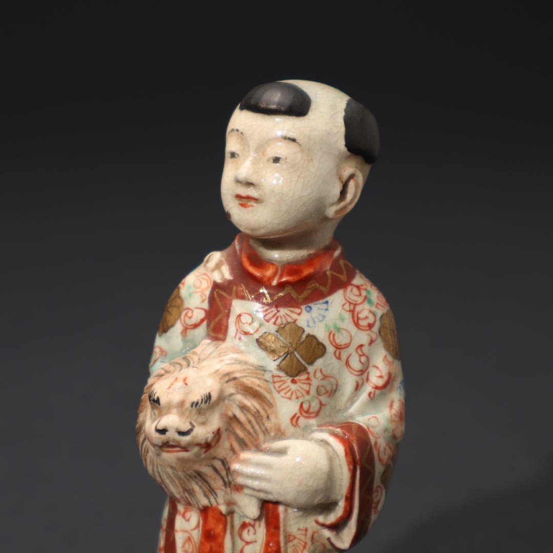 明治期　童子　置物　人形　薩摩　九谷　赤絵　骨董　R1575ダS