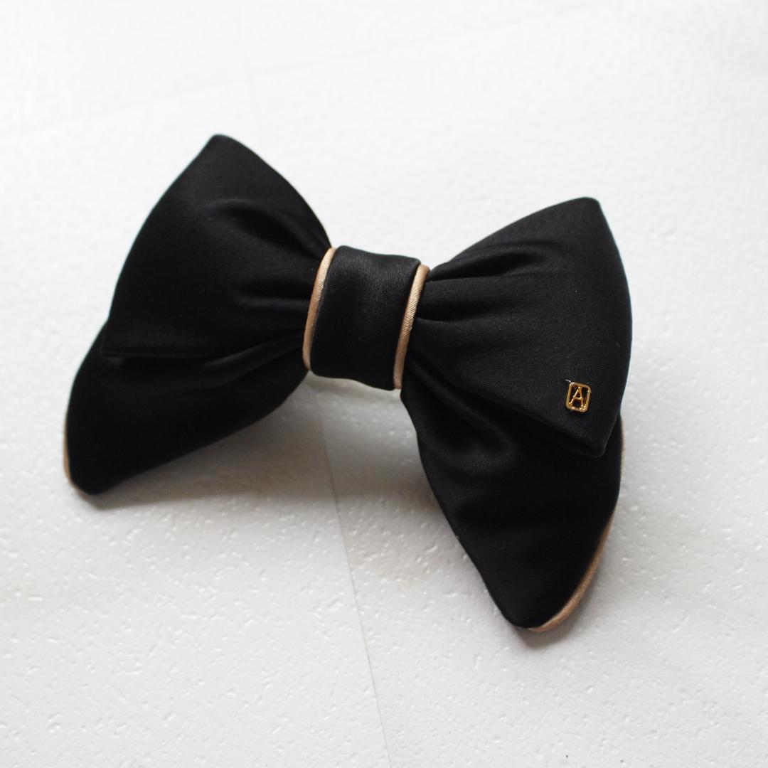 ALEXANDRE DE PARIS リボンバレッタ ブラック シルクサテン
