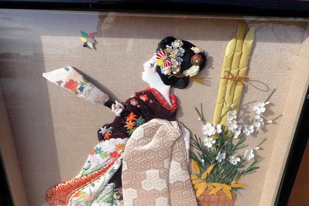 【落款・印あり】立体押絵 布絵 舞妓 女性図 和装 伝統工芸 額装 タカハシ製