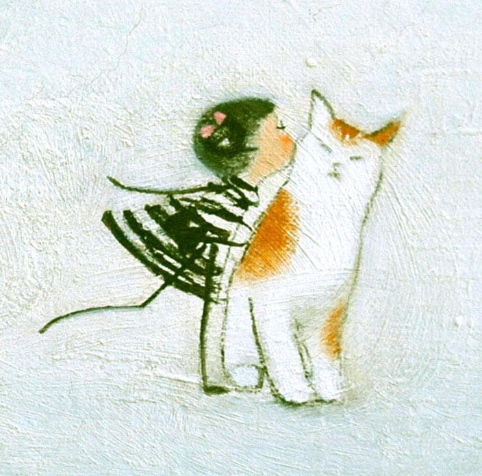 油絵 菅家令子 絵 絵画 インテリア F4-090718 可愛い子猫と女の子