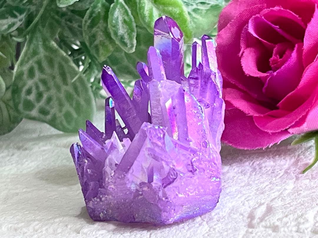 チャネリング✨　パープル　オーラ水晶　クリスタル　クラスター　原石