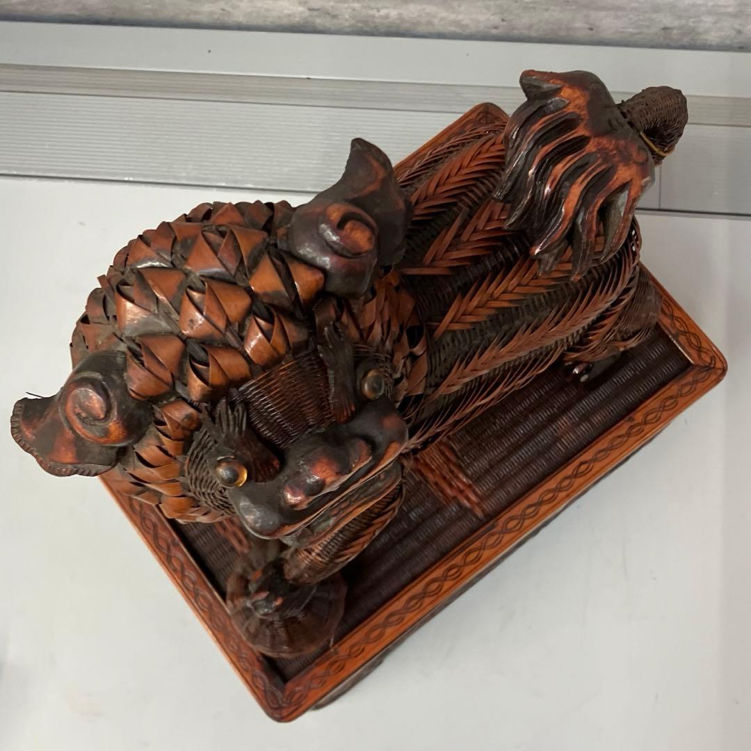 ヴィンテージ 上海手工芸品 籐製 フーフードッグ 獅子 犬 バスケット ボックス