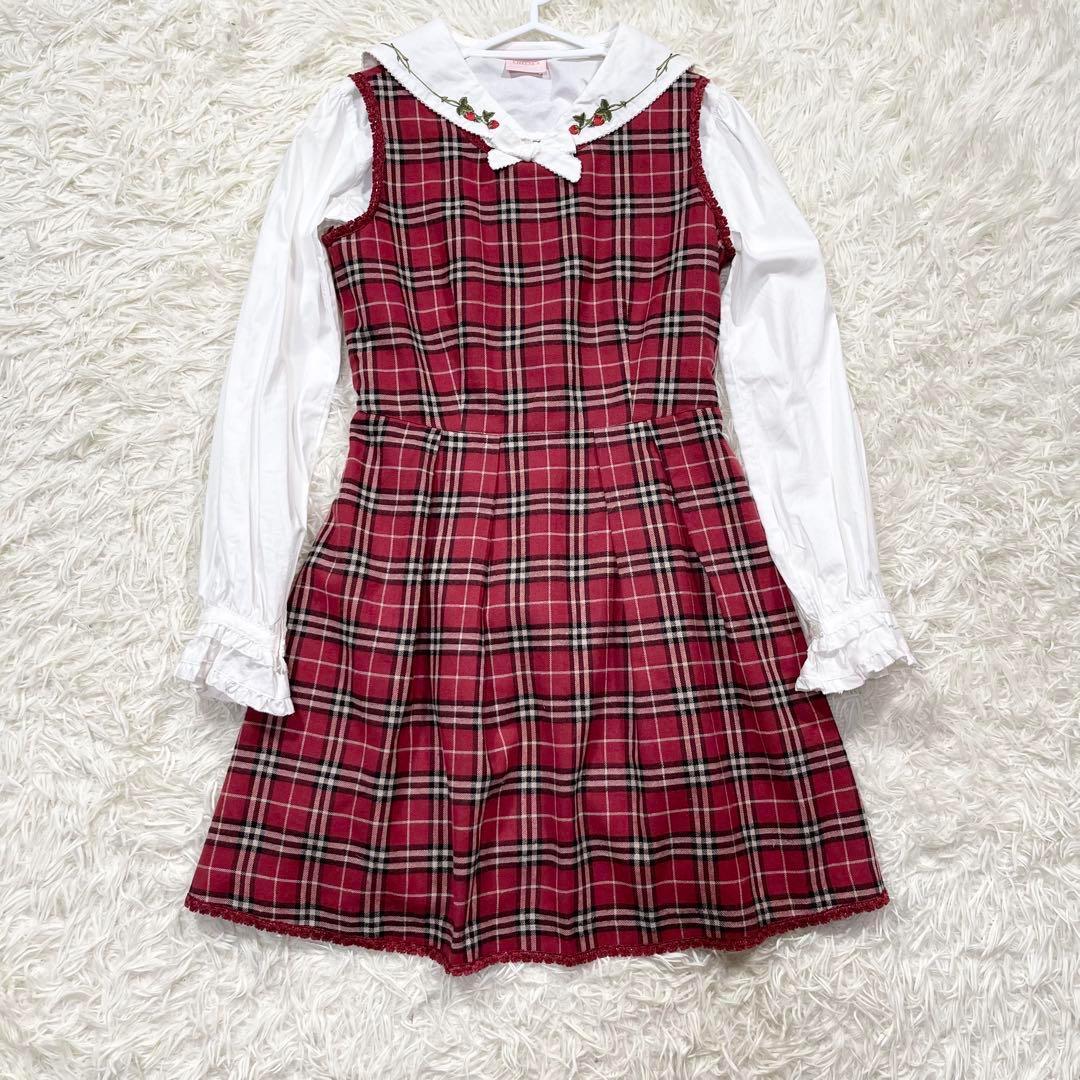 719 ピンクハウス チェルシー チェリー柄 ブラウス チェック ワンピース M