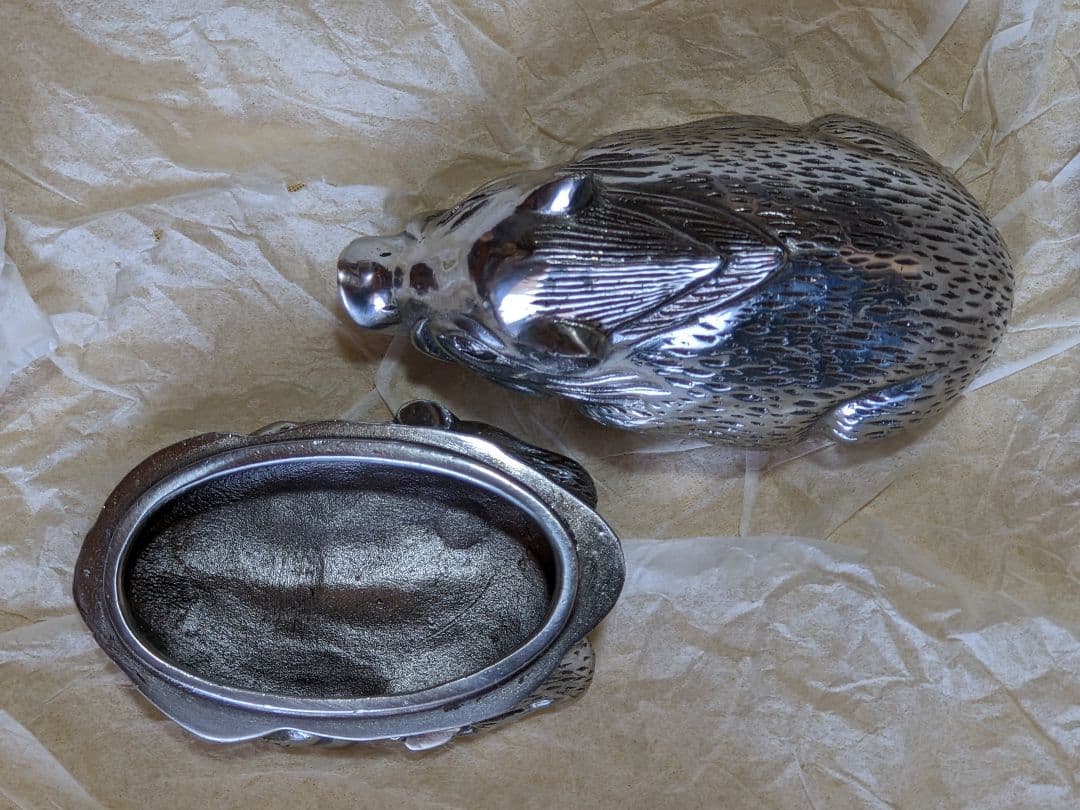 ♦高岡銅器 渡辺景秋作 蝋型鋳銀 干支亥 盒子 銀製品 工芸品 美術品