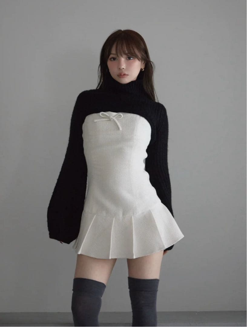 ワンピース andmary Twiggy tweed mini dress white