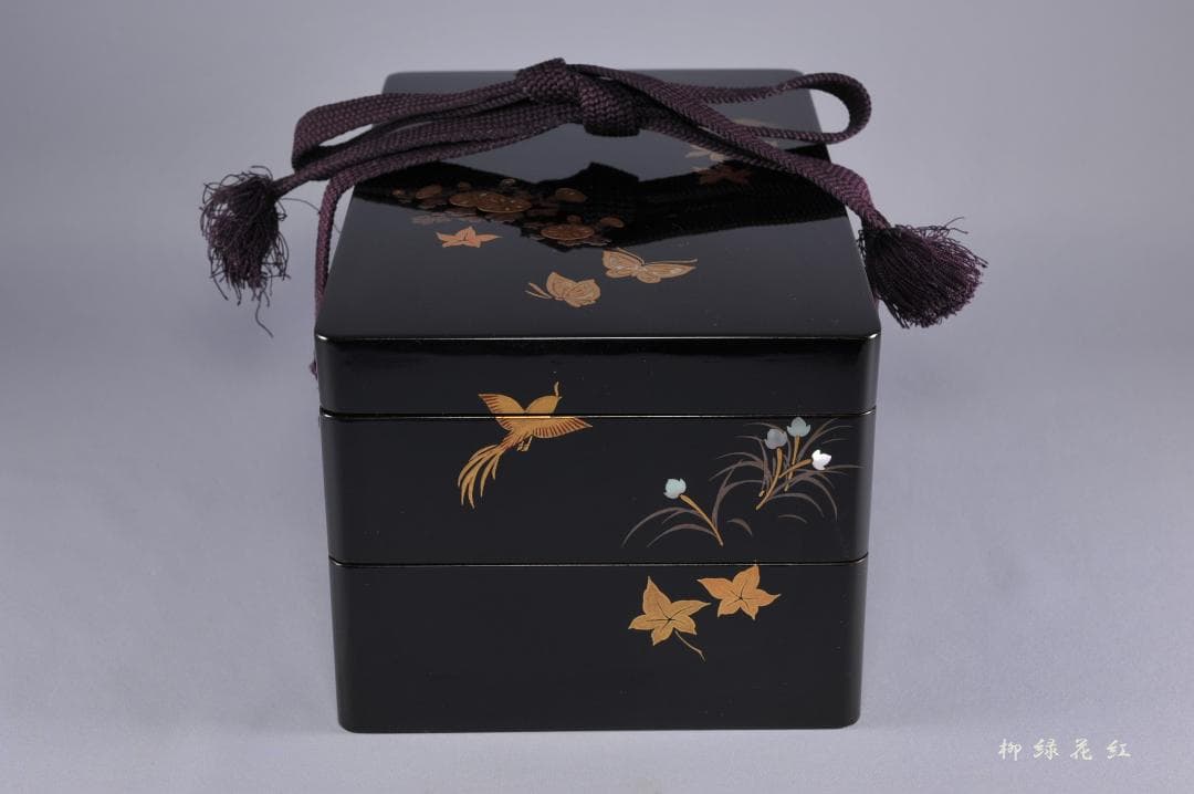 桃舟 鳳凰花蝶蒔絵 納戸硯箱 共箱