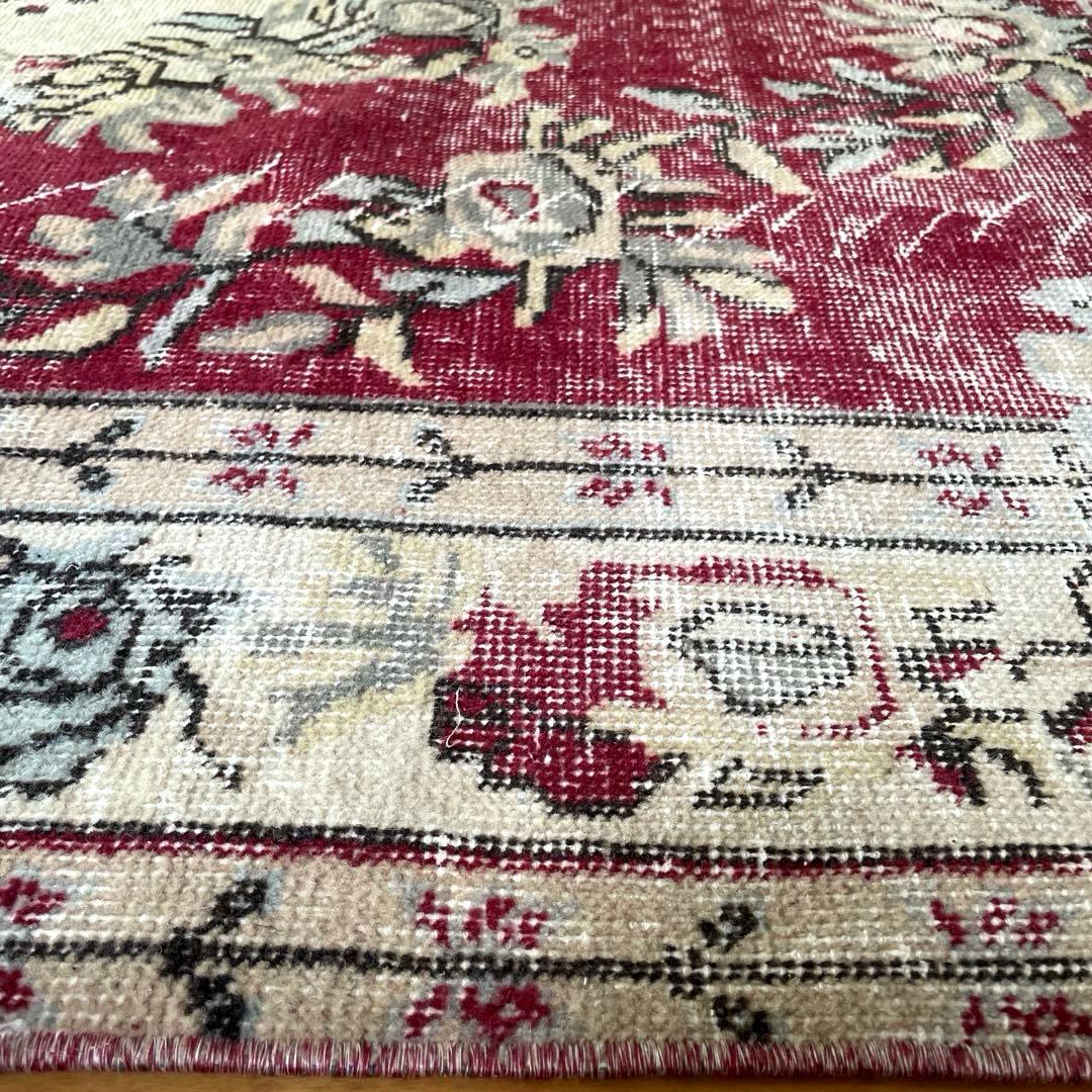 超大判168×290 メダリオン　くすみレッド　ボタニカルトルコヴィンテージラグ