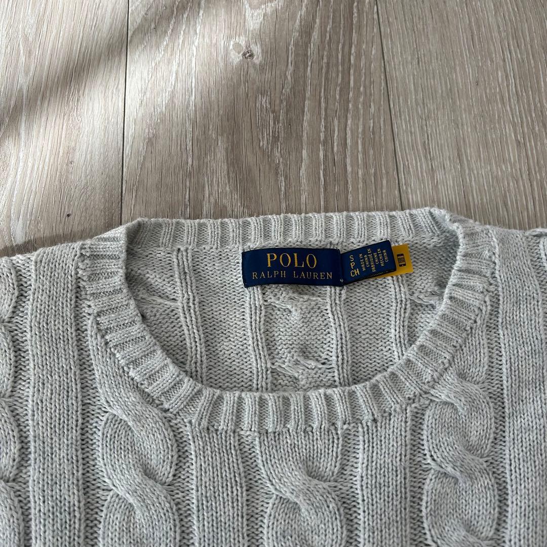 【現行タグ】ポロラルフローレン ケーブルニット セーター 灰色 紺 S