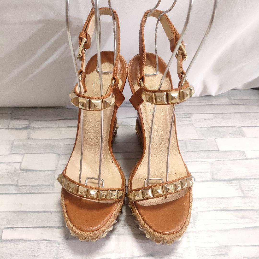 ルブタン　カタクロウ　ウェッジソールサンダル　レザー　ブラウン×ゴールド　37