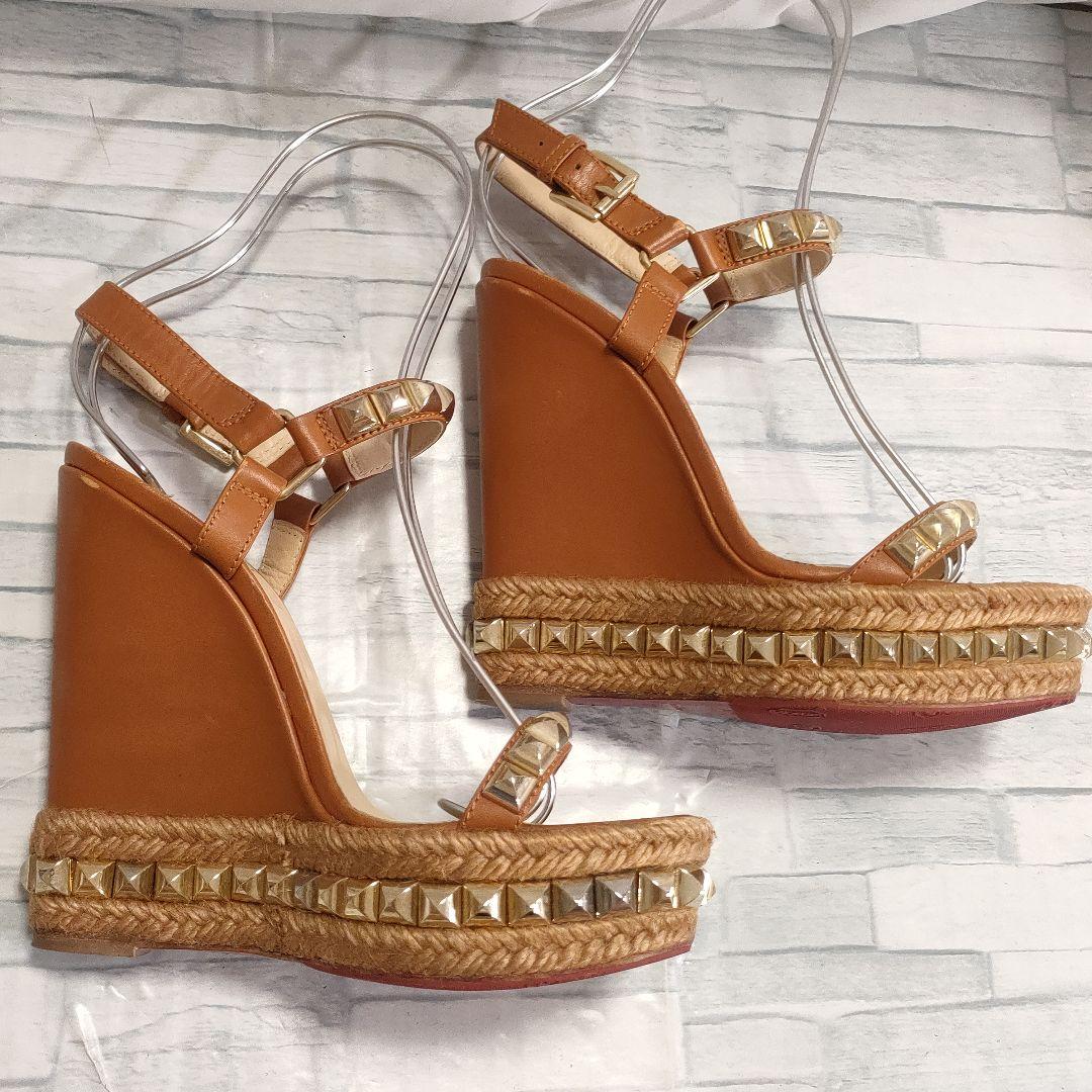ルブタン　カタクロウ　ウェッジソールサンダル　レザー　ブラウン×ゴールド　37