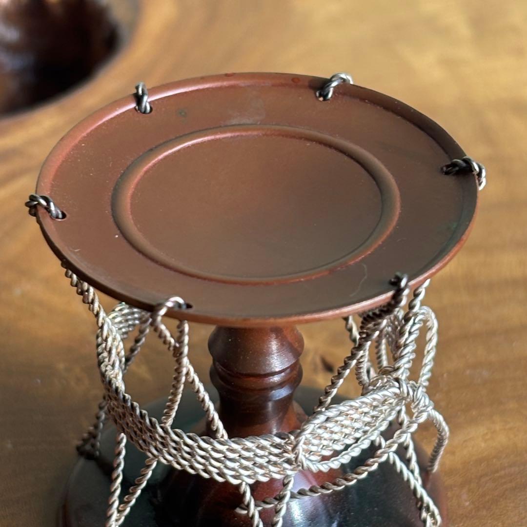 銀線紐鼓 蓋置 朱漆 井波慶州造 茶道具 共箱