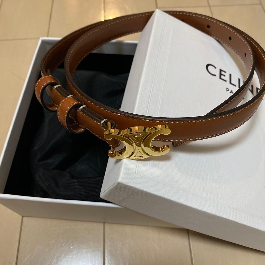 CELINE ブラウンレザーベルト ゴールドバックル