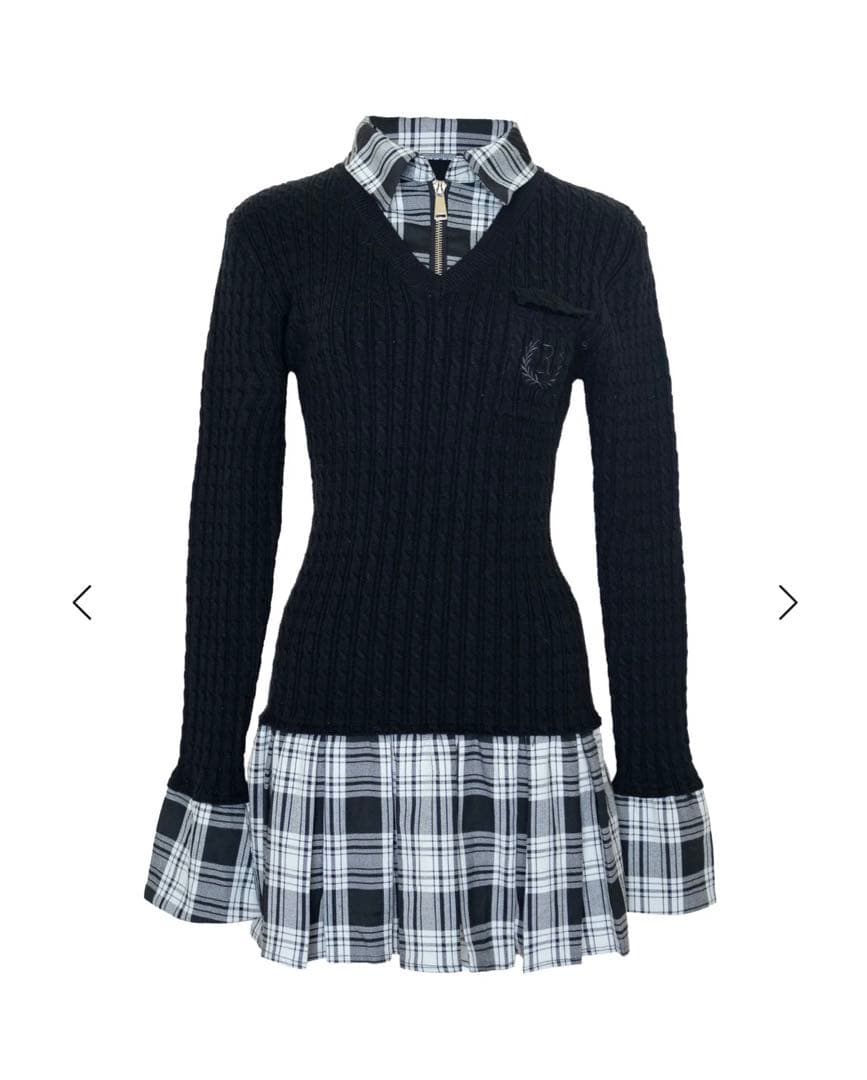 新品タグ付き Randy カービーニットチェックドッキングワンピース ブラック