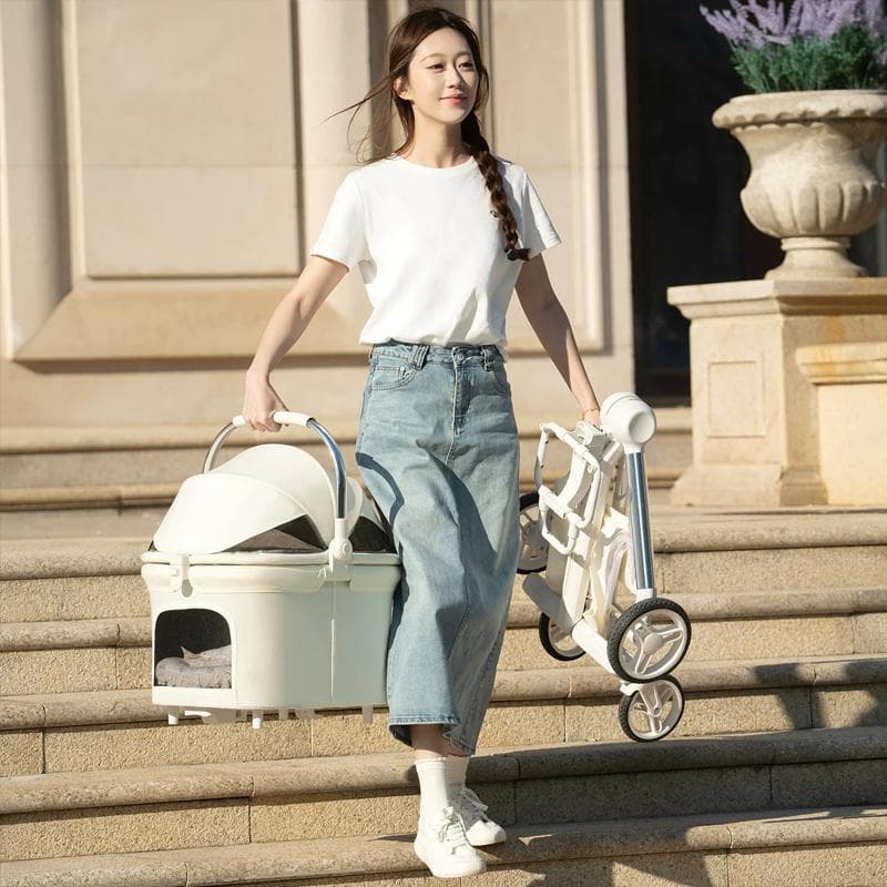 アルミフレーム分離式ペットカート（秒で折りたたみ・大置物バスケット）