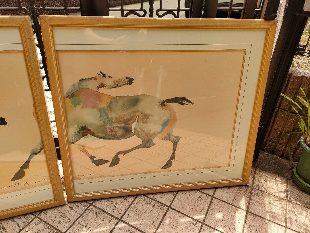 水墨画　Carol Grigg キャロルグリッグ　PAINTED　PONY　額縁