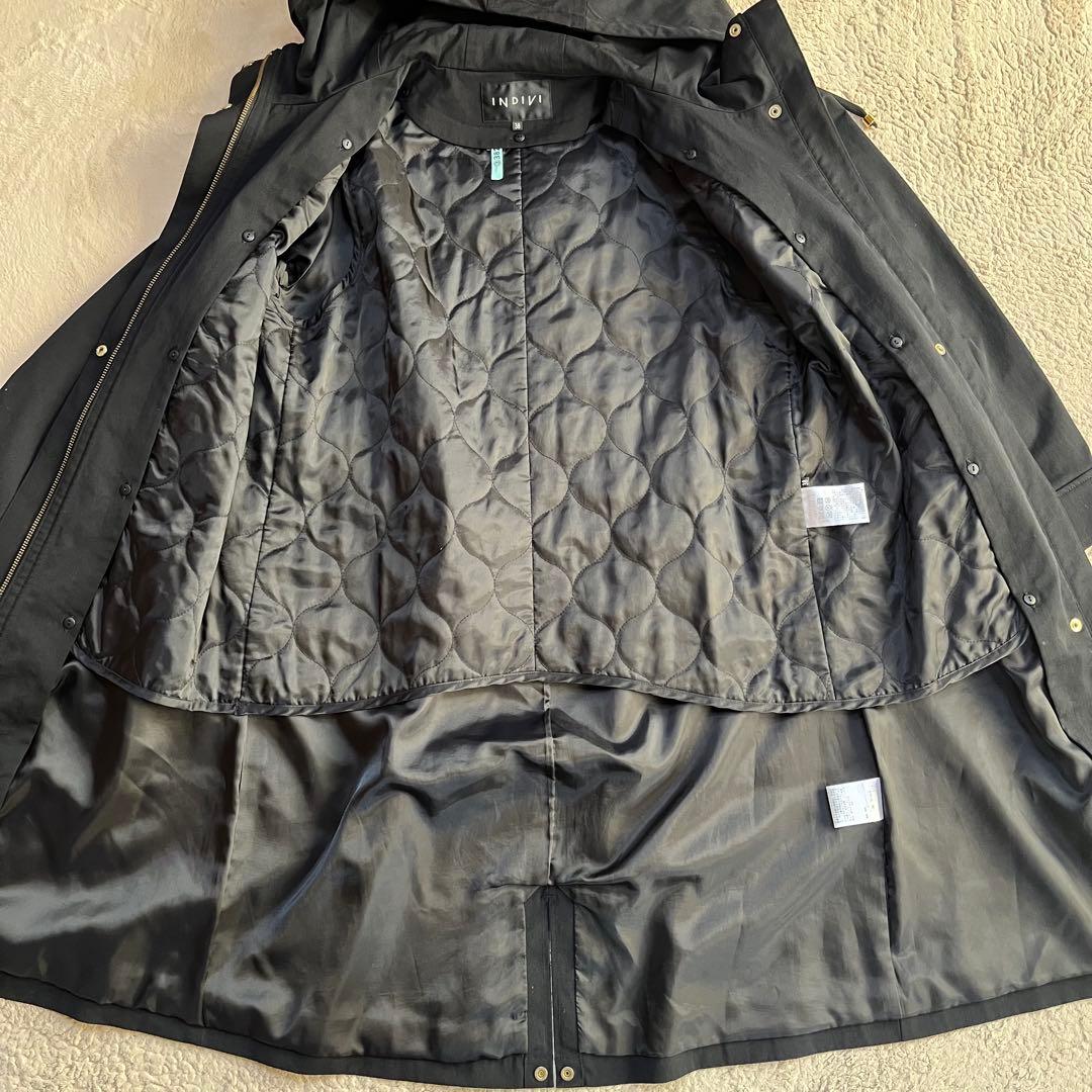 極美品✨インディヴィ ライナー付き 2WAY フーデットコート ブラック 38