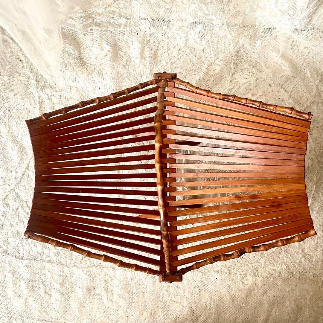 折り畳み式バンブーバスケット　パニエ　竹　北欧ヴィンテージ　デンマークかごカゴ籠