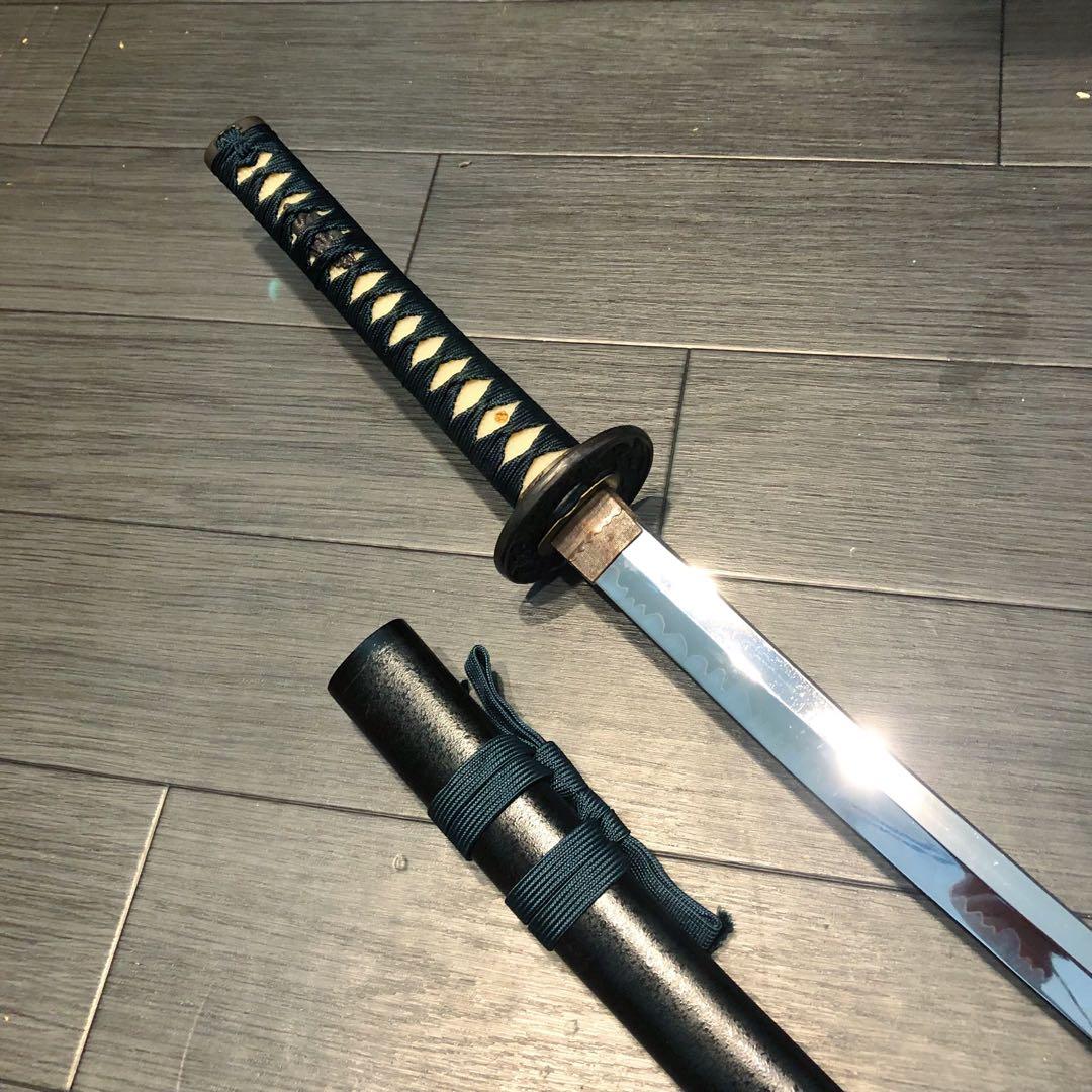 本格模造刀　太刀　居合刀　本研波刃　緑拵え　 刃長