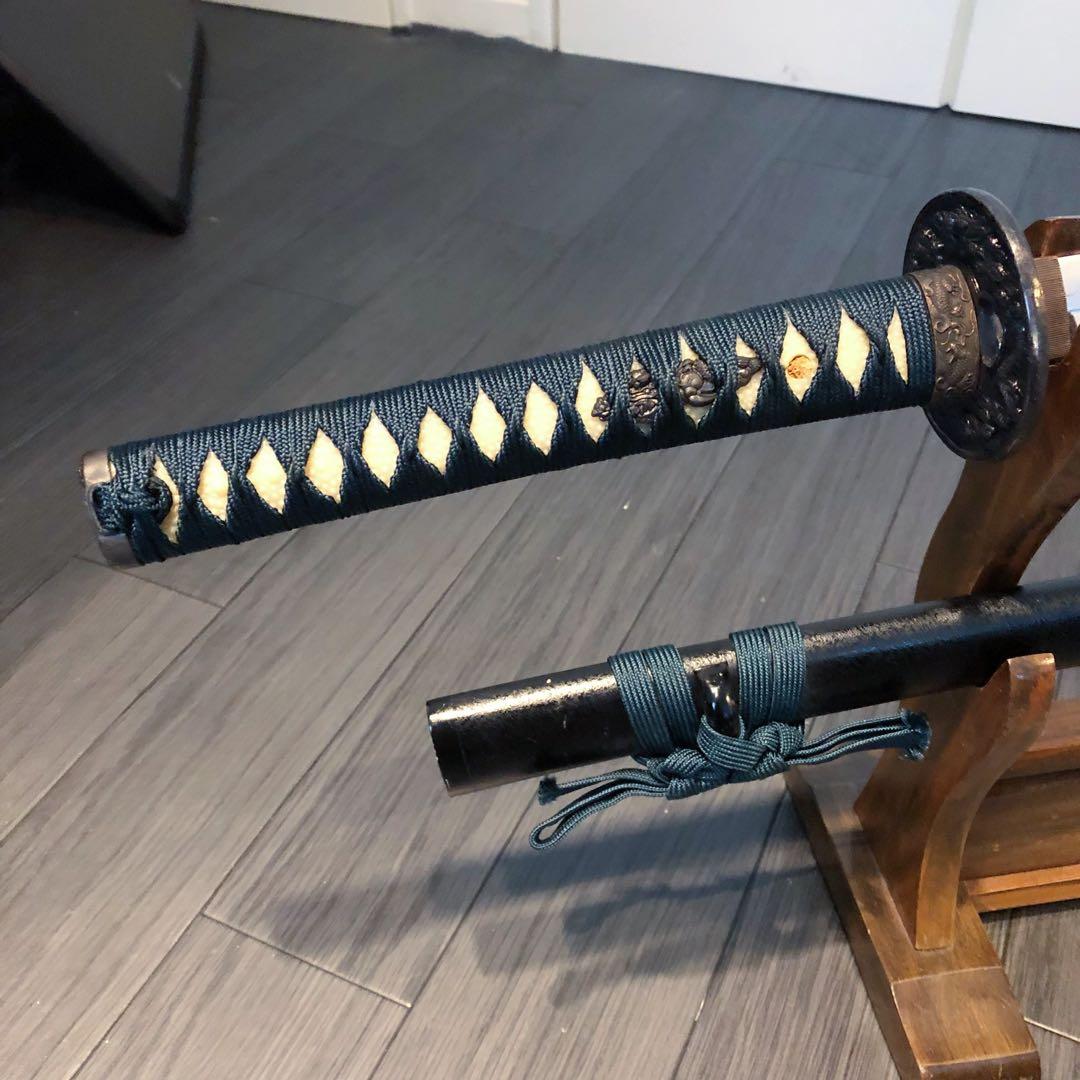 本格模造刀　太刀　居合刀　本研波刃　緑拵え　 刃長