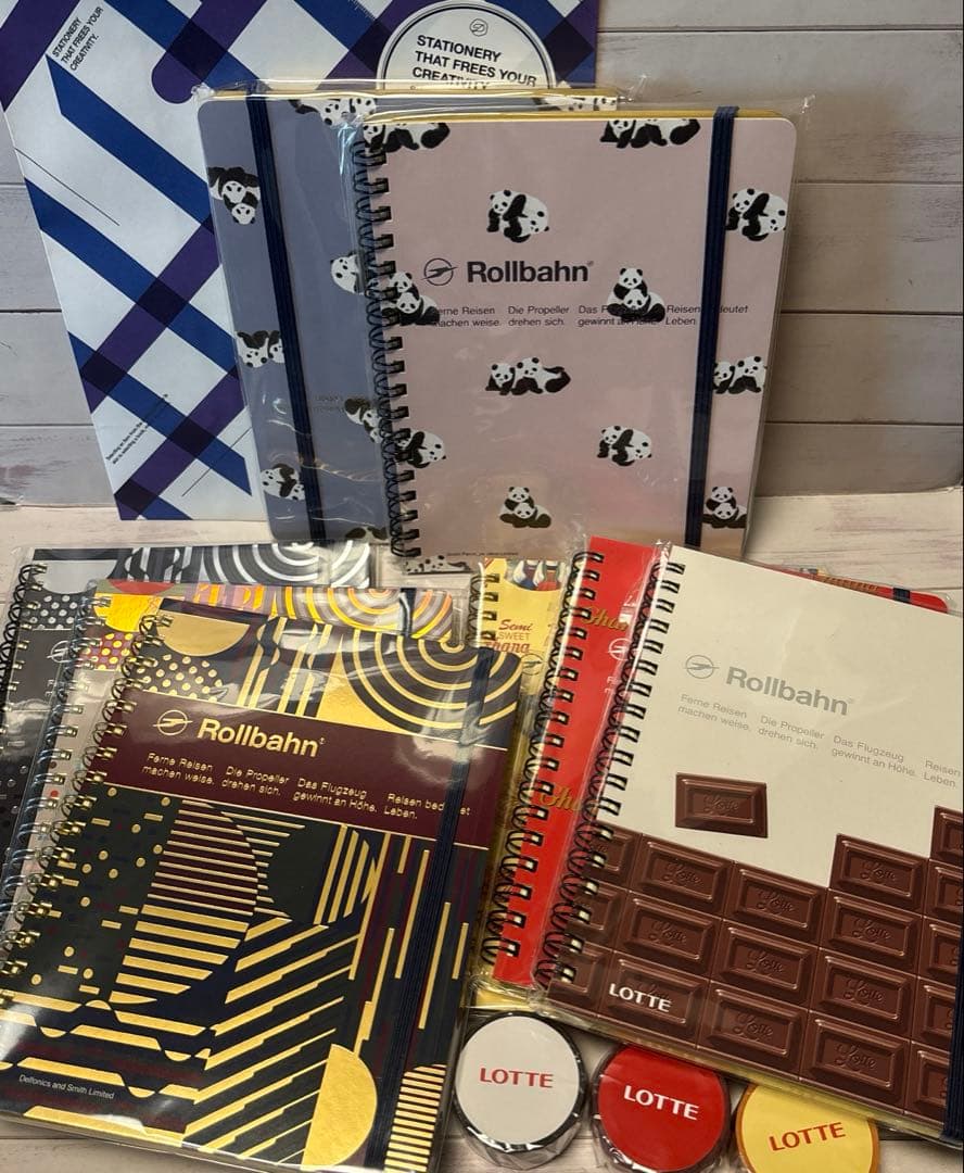 ロルバーン　メモL パンダ2冊　LOTTE3冊+マステ3点 グランツ3冊紙袋付