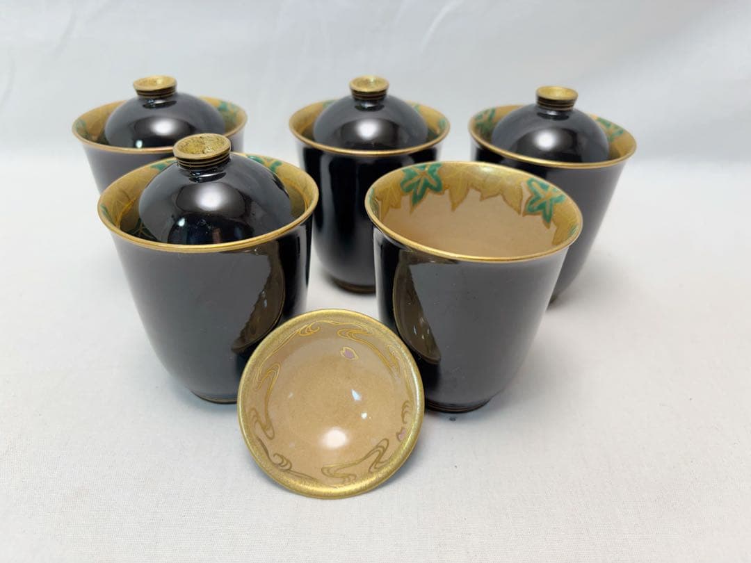 ほぼ未使用 懐石道具 京焼 金彩蒔絵 小吸物碗 箸洗5客揃え 見返し蒔絵 汁椀