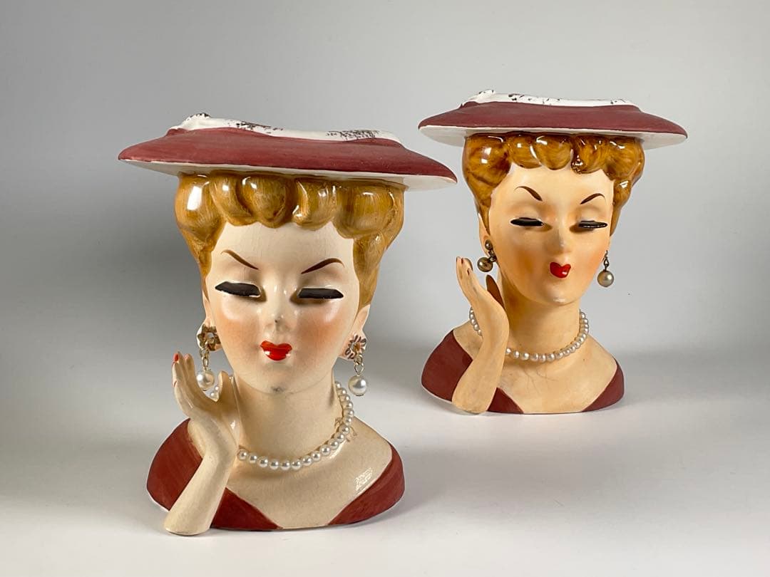 60sヴィンテージ　レディヘッドベース　陶器 花瓶　日本製　2点